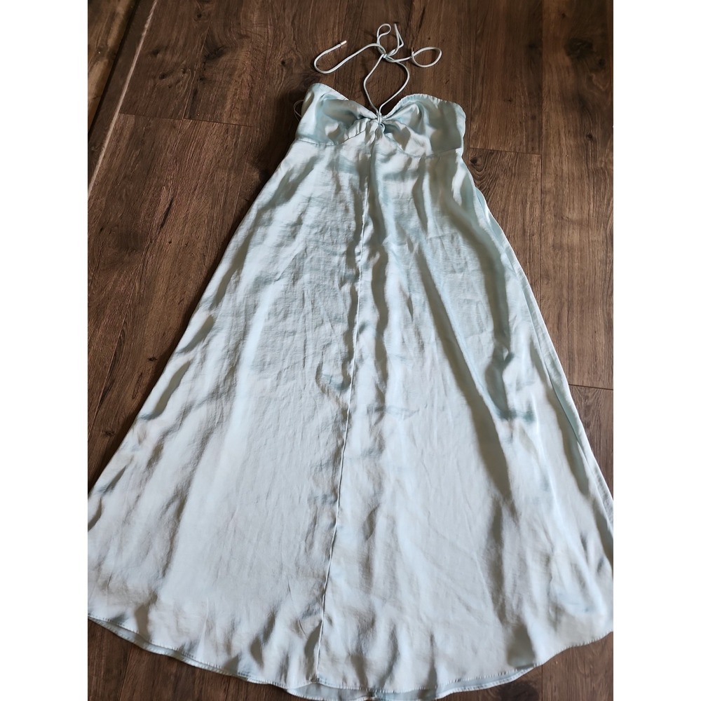 Abercrombie & Fitch Halter Maxi Dress Large Feminine Ocean Blue Lined Fairy LP